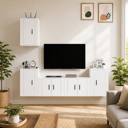 5 Piece Wall-Mounted TV Cabinet Set in White
