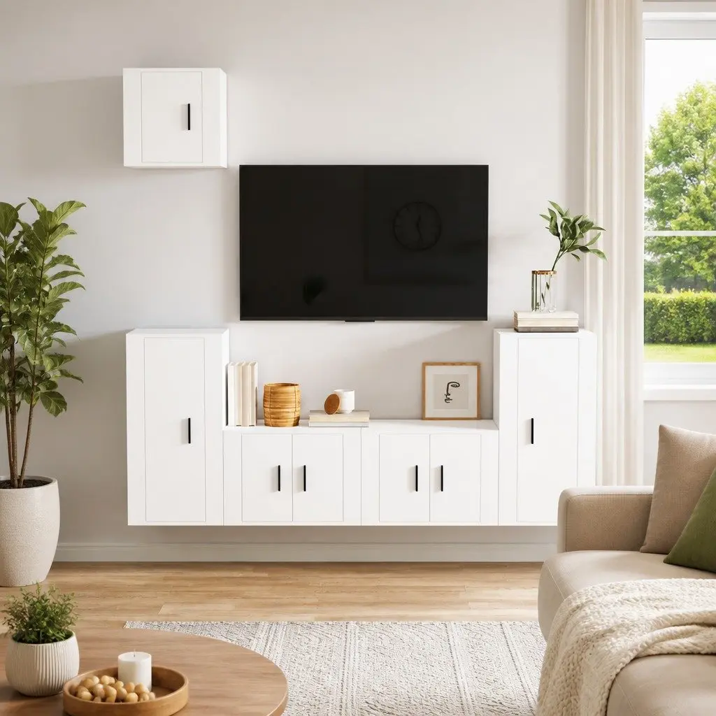 5-Piece White Engineered Wood TV Cabinet Set
