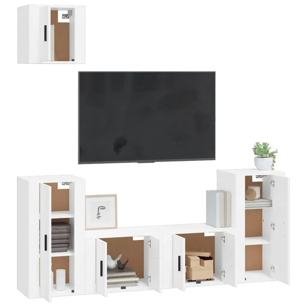 5-Piece White Engineered Wood TV Cabinet Set