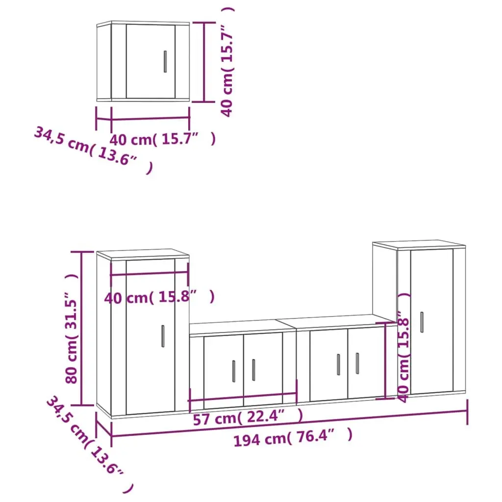 5-Piece White Engineered Wood TV Cabinet Set
