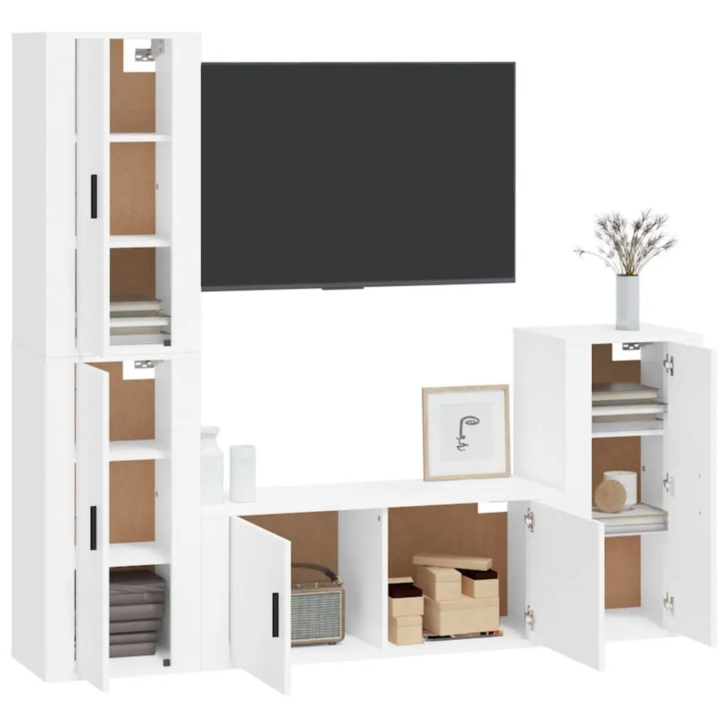 4-Piece White Engineered Wood TV Cabinet with Storage