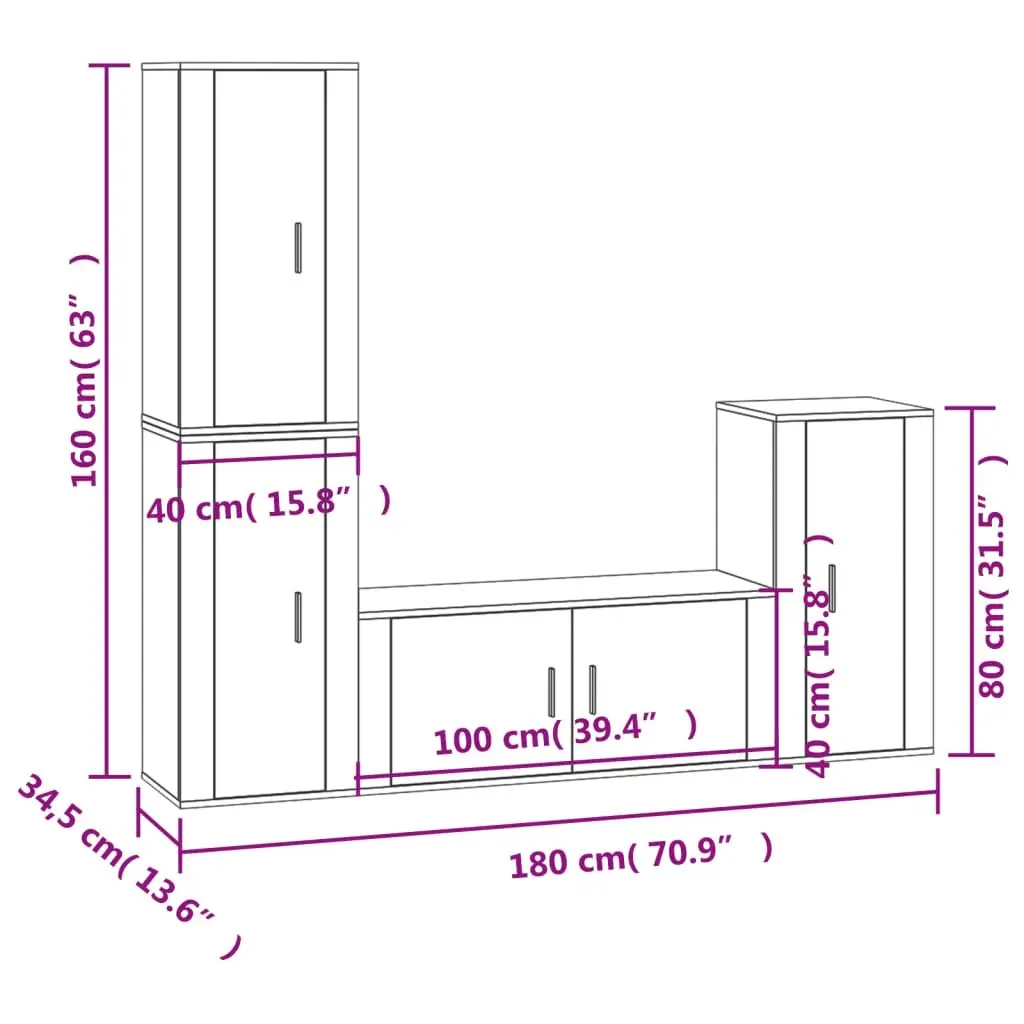 4-Piece White Engineered Wood TV Cabinet with Storage