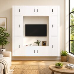 8-Piece Wall-Mounted TV Cabinet in White - Specs and Details