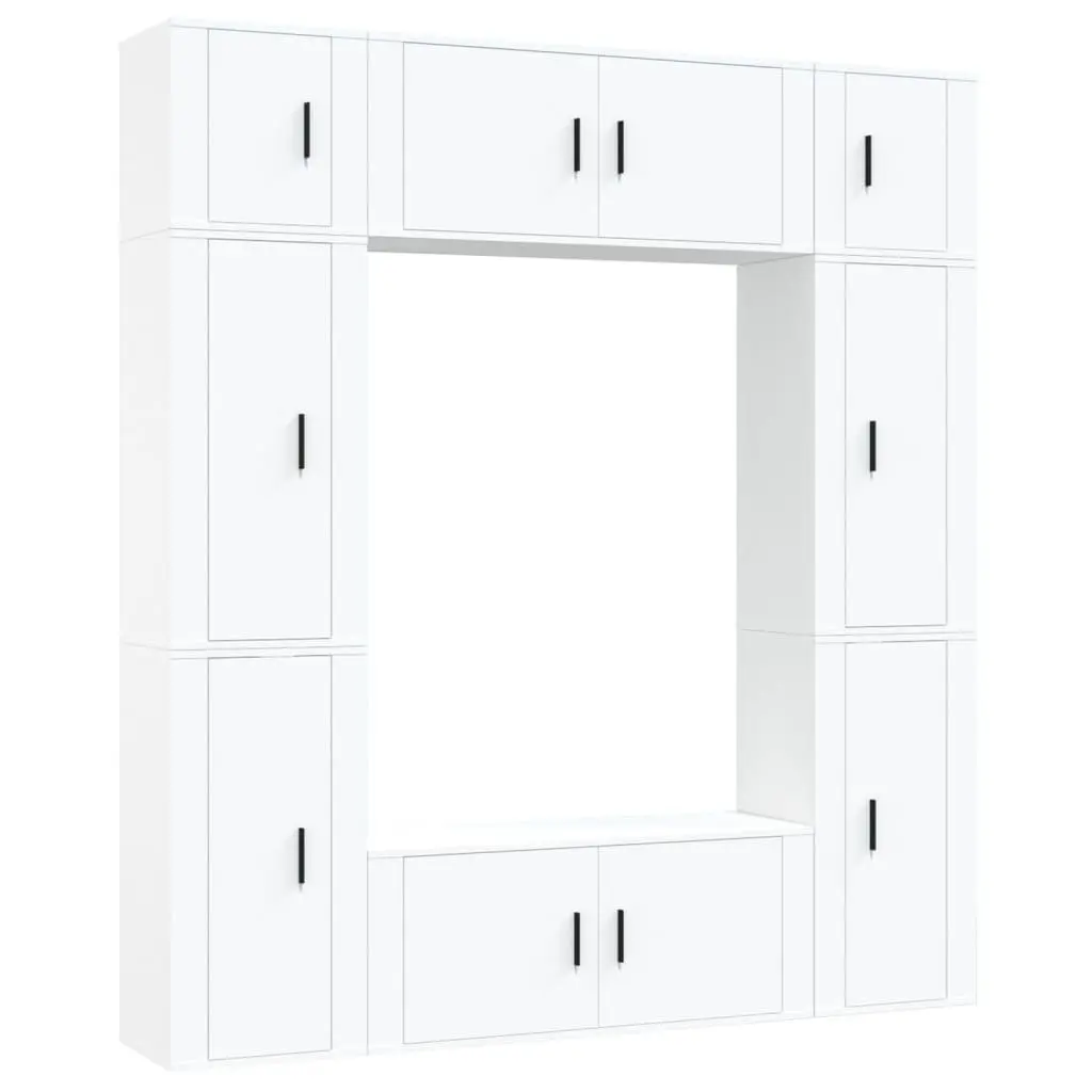 TV Cabinet Set Wall Mounted Storage Unit White Living Room 8 Piece