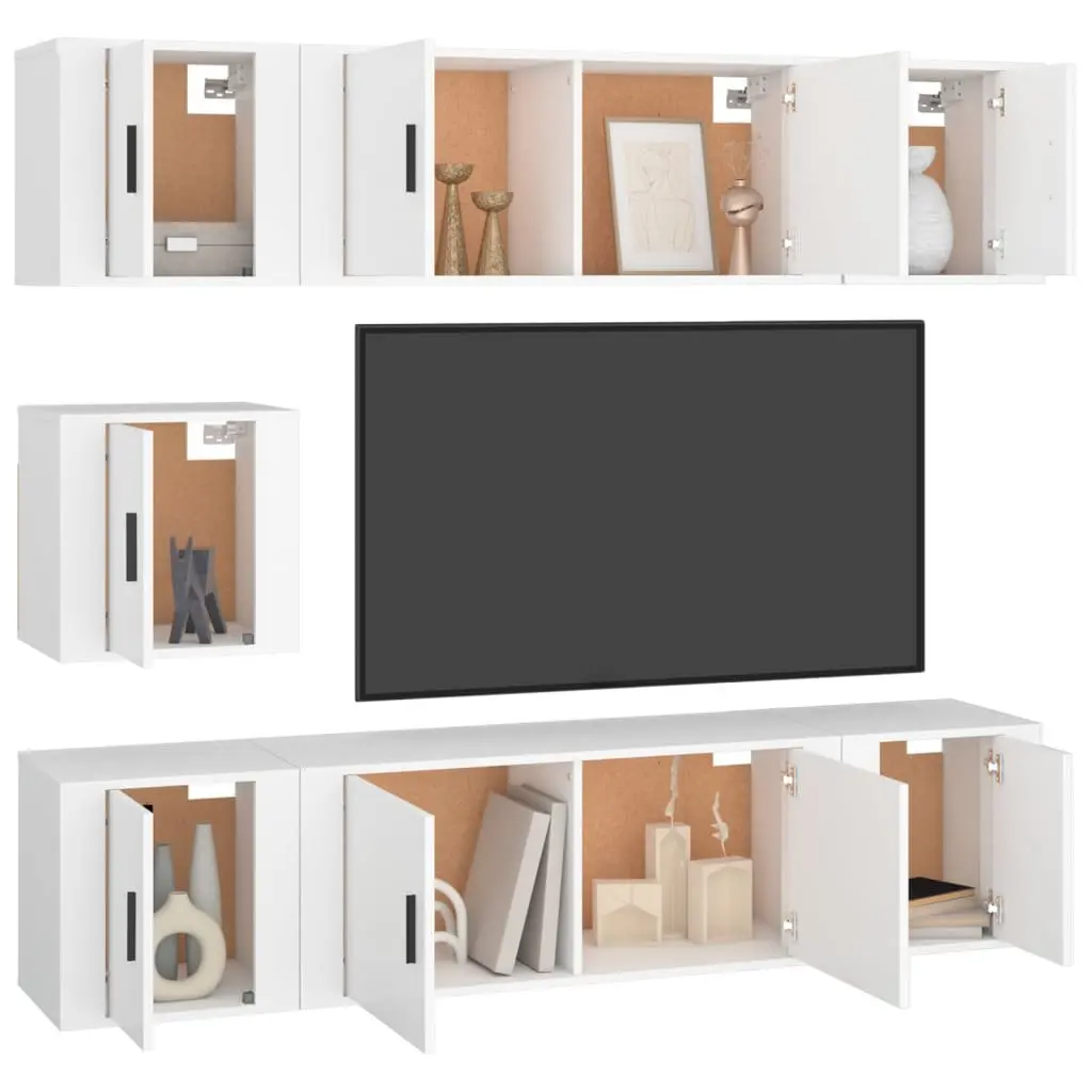 7 Piece TV Cabinet Set Wall Mounted Storage Unit White