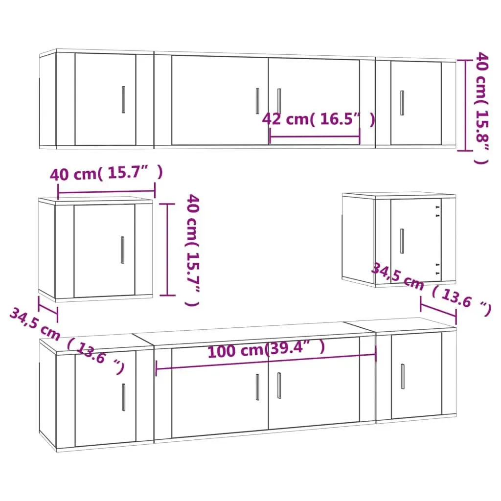 8 Piece White Engineered Wood Wall-Mounted TV Cabinet