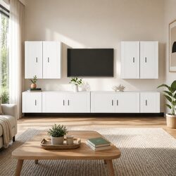 8 Piece Wall Mounted TV Cabinet Set – White Engineered Wood