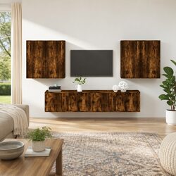 6-Piece TV Cabinet Set, Engineered Wood, Wall-Mounted Design