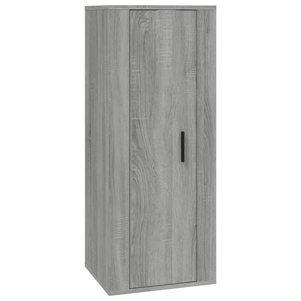 Wall-Mounted TV Stand Grey Engineered Wood Media Storage Cabinets 2 Piece Set