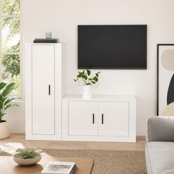 TV Cabinet Set Wall-Mounted High Gloss White Media Storage Unit Engineered Wood