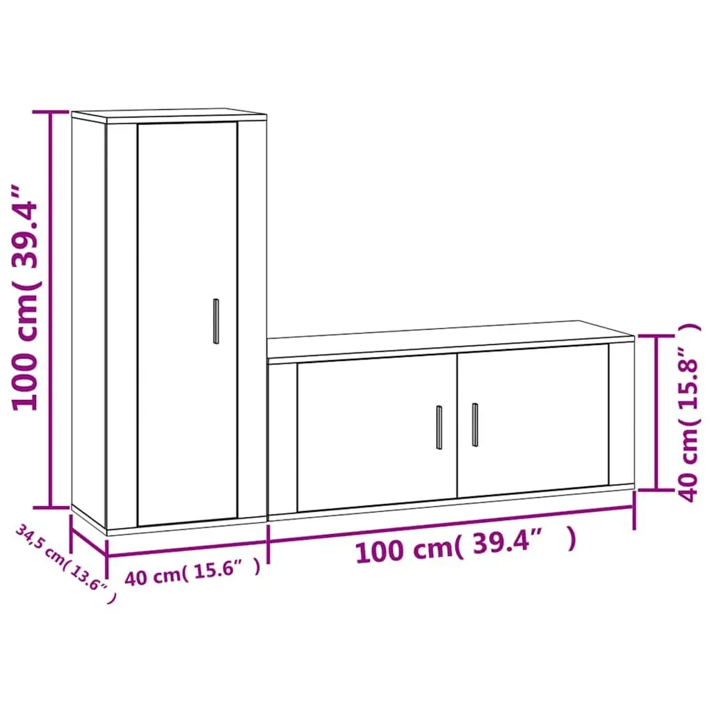 Wall-Mounted TV Cabinet Set 2 Piece White Media Storage Unit Engineered Wood