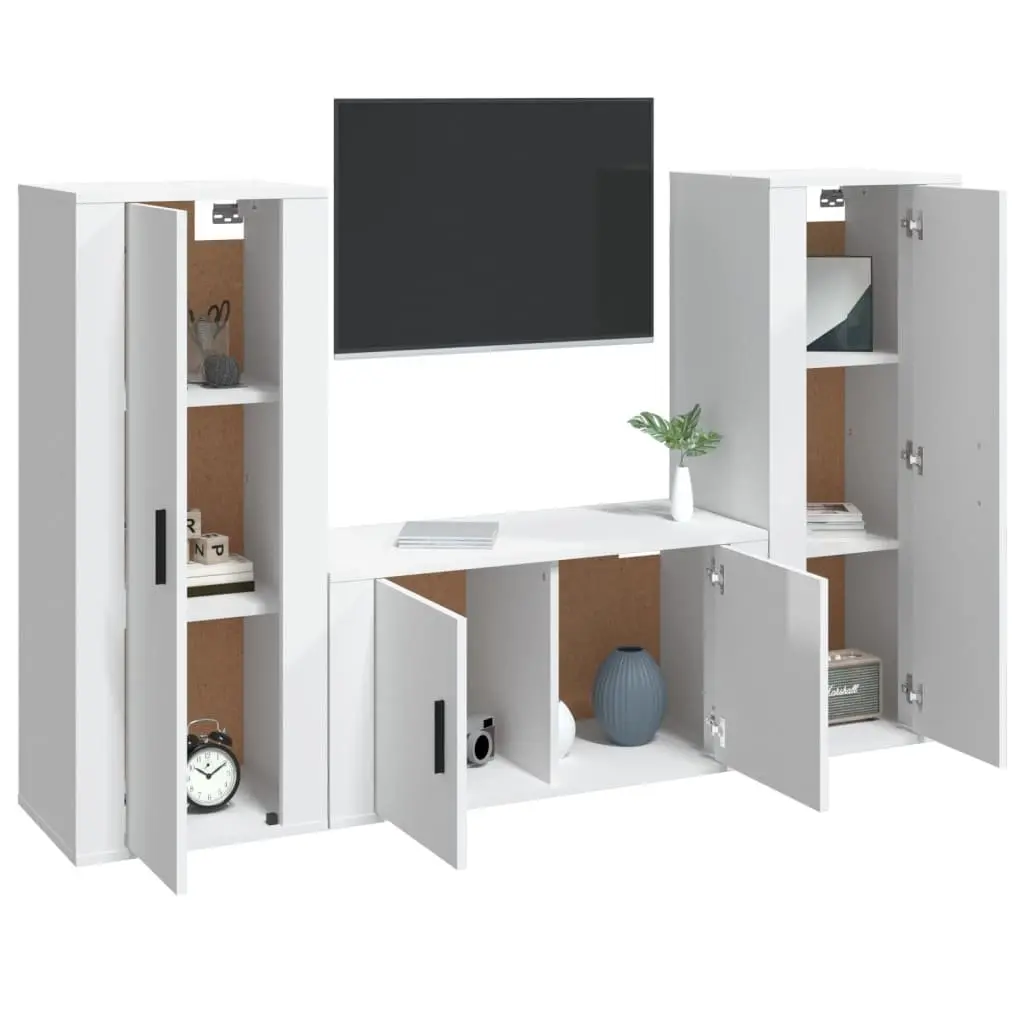 3 Piece Wall-Mounted TV Cabinet Set Engineered Wood High Gloss White Media Storage Unit