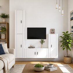 4-Piece Engineered Wood White TV Cabinet Set