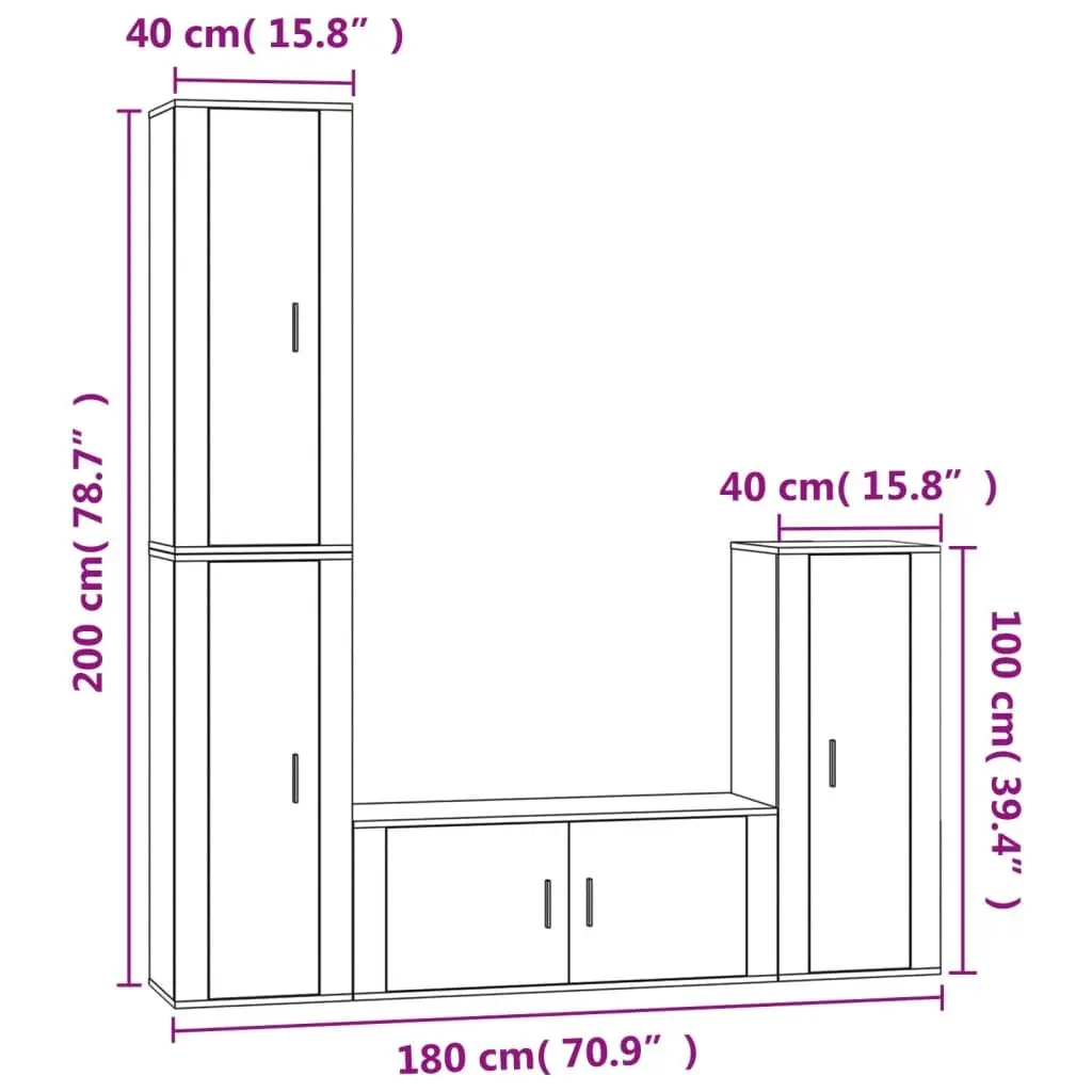 4-Piece Engineered Wood White TV Cabinet Set