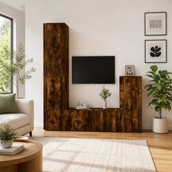 4-Piece TV Cabinet Set Specifications: Brown Engineered Wood