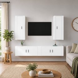 4-Piece Engineered Wood TV Cabinet Set – White