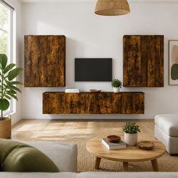 6-Piece Wall-Mounted TV Cabinet in Engineered Wood