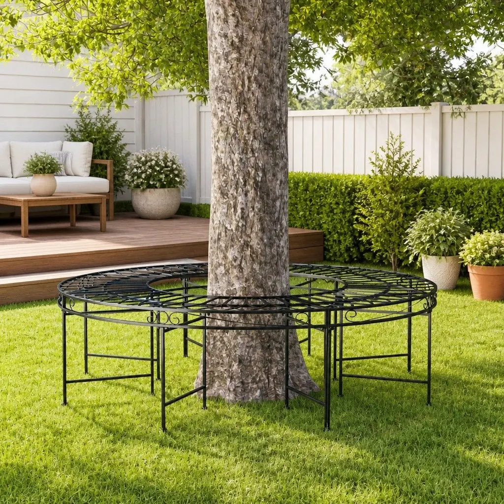 Round Tree Bench Ø160 cm in Black Steel