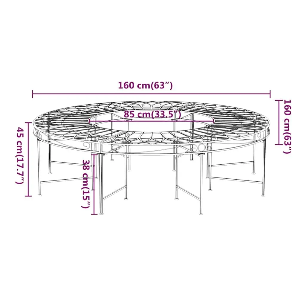 Round Tree Bench Ø160 cm in Black Steel