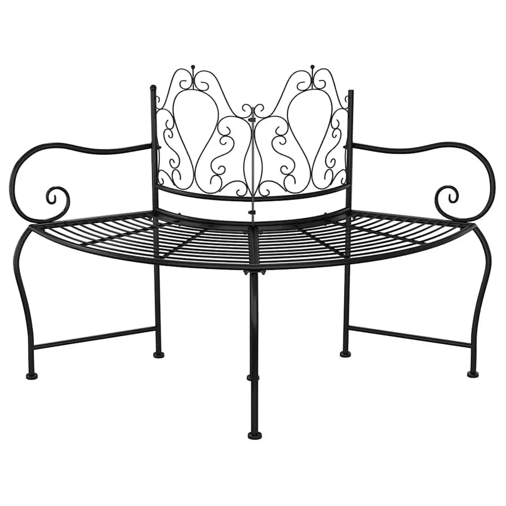 Outdoor Tree Bench Wrap Around Garden Seating 150cm Black Steel