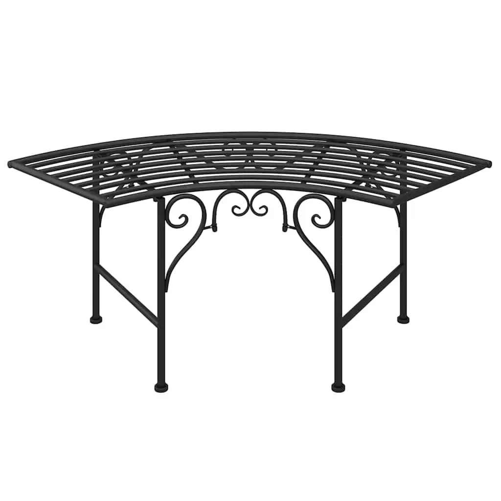 Metal Tree Bench for Garden Patio 113cm Arc Shaped Seating Black