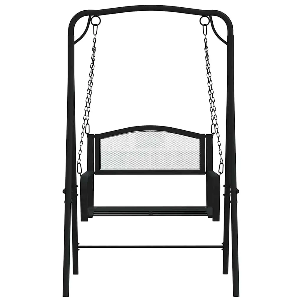 Outdoor Swing Bench Garden Patio 124cm Black Steel Hanging Seat with Chains Backrest
