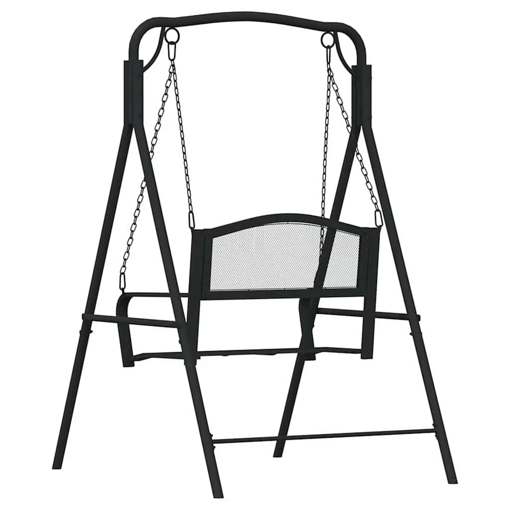 Outdoor Swing Bench Garden Patio 124cm Black Steel Hanging Seat with Chains Backrest