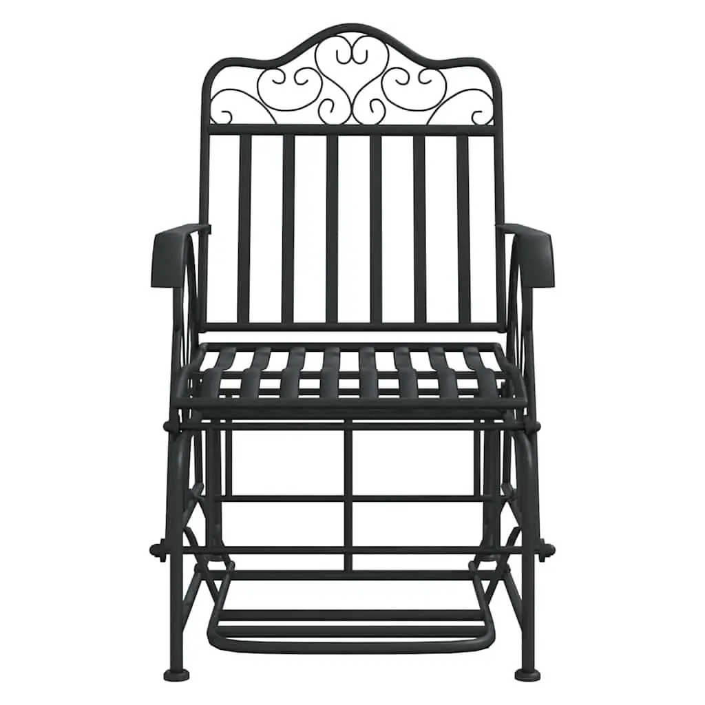 Outdoor Glider Bench 61cm Black Steel Rocking Chair Patio Seating Armrests