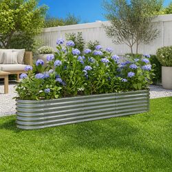 Silver Steel Raised Planter Box - Dimensions 224x40x36 cm