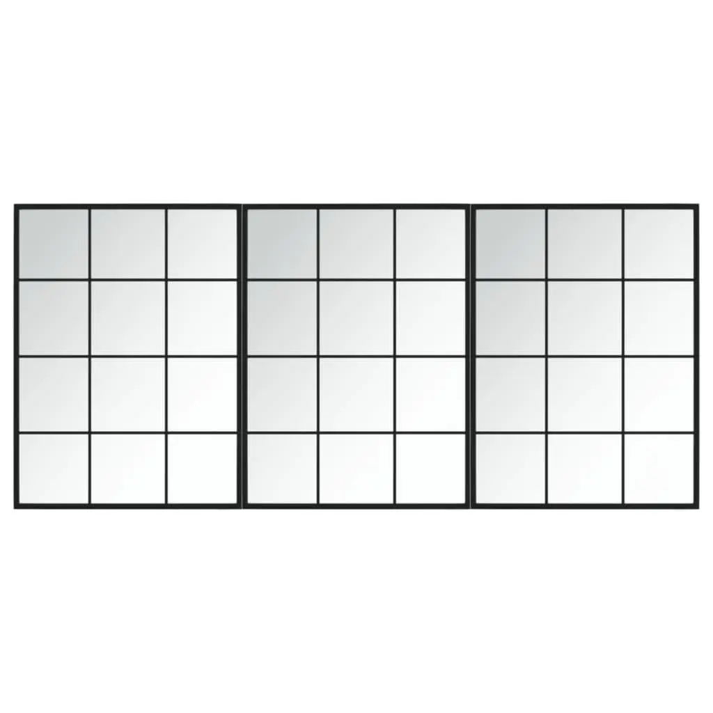 Black Metal Wall Mirrors 3-Piece Set 80x60 cm