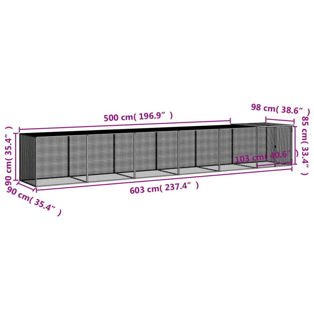 Chicken Cage for Backyard Poultry 603x98x90 cm Galvanised Steel Hen House Run
