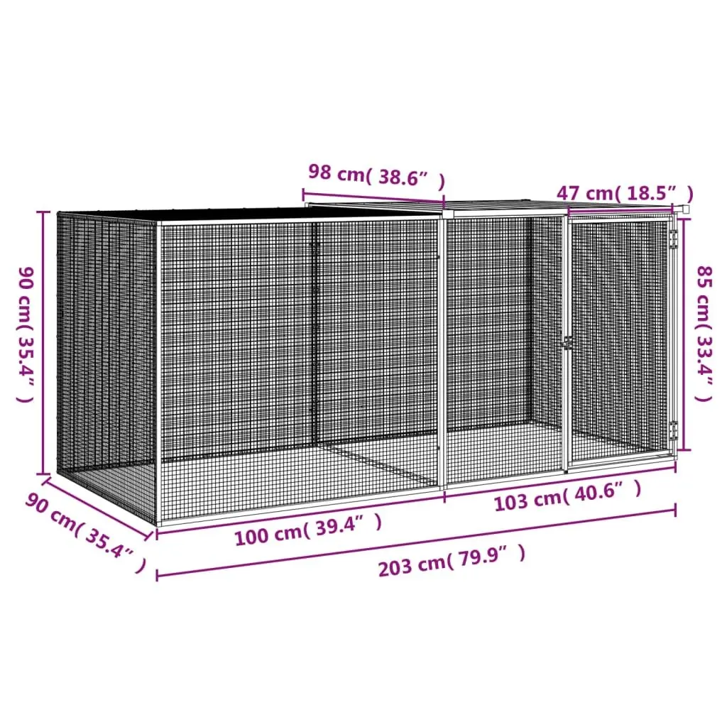 Chicken Cage with Roof Grey Galvanised Steel Small Animal Enclosure Run Coop