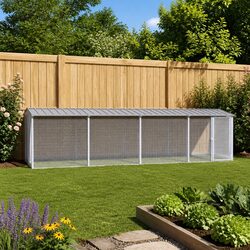 Galvanised Steel Chicken Cage with Roof - Dimensions: 403x98x90 cm