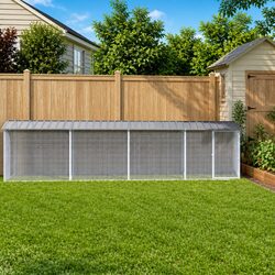 Chicken Cage with Roof Grey Small Animal Pen Coop Galvanised Steel 803x98x90cm