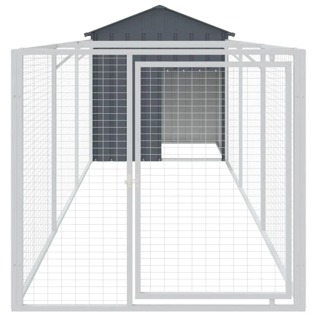 Dog House with Extended Run for Outdoor Use 117 x 405 x 123 cm Anthracite Galvanised Steel