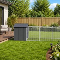 Specifications of the Anthracite Steel Dog House with Run