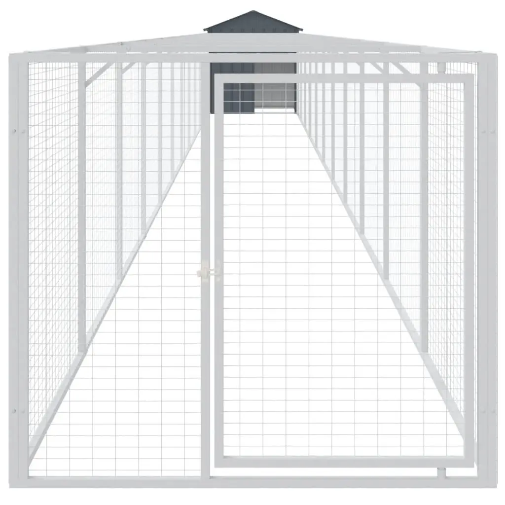 Dog House Outdoor Pet Cage Shelter with Extended Run Anthracite Galvanised Steel
