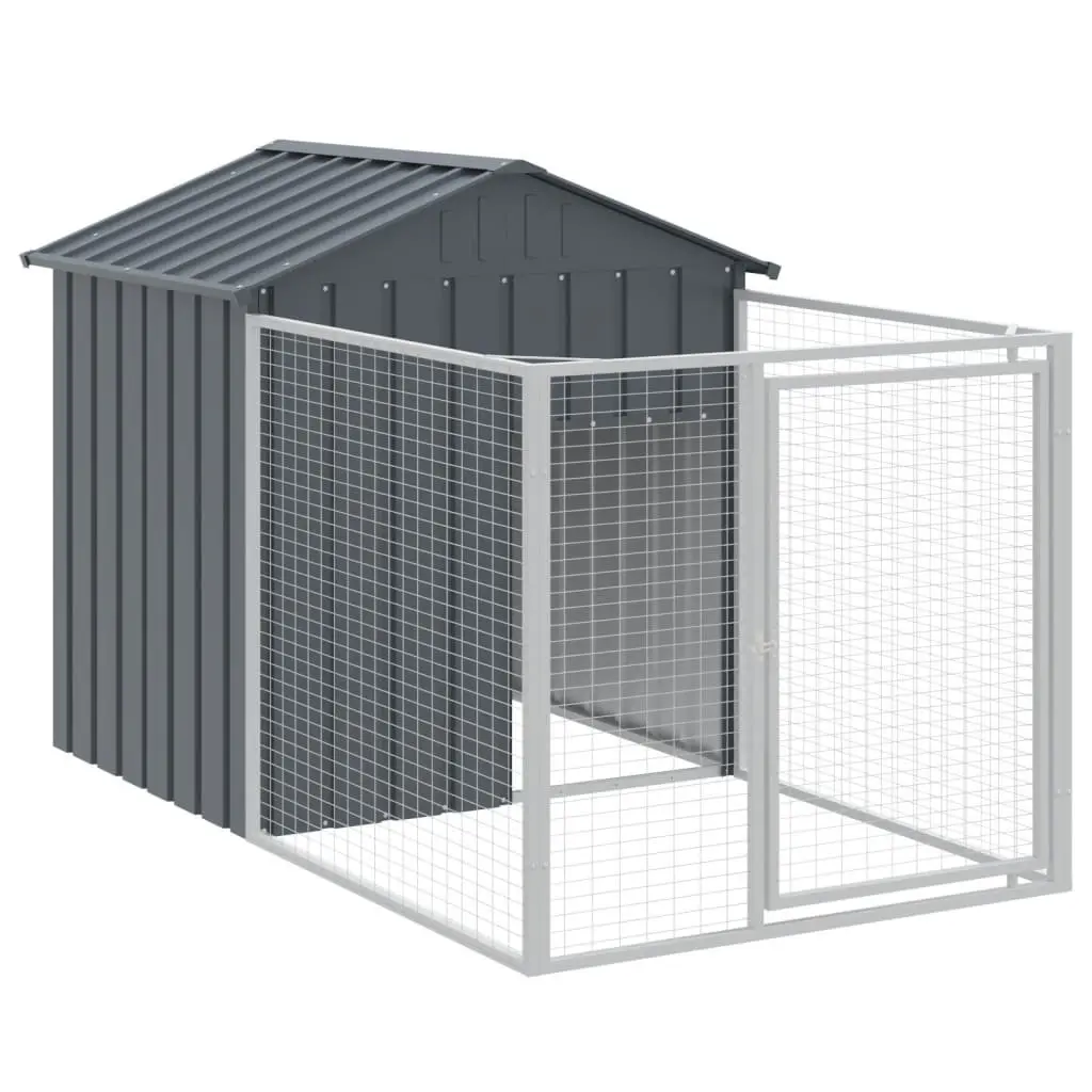Dog House Outdoor Pet Cage Shelter with Extended Run Anthracite Galvanised Steel