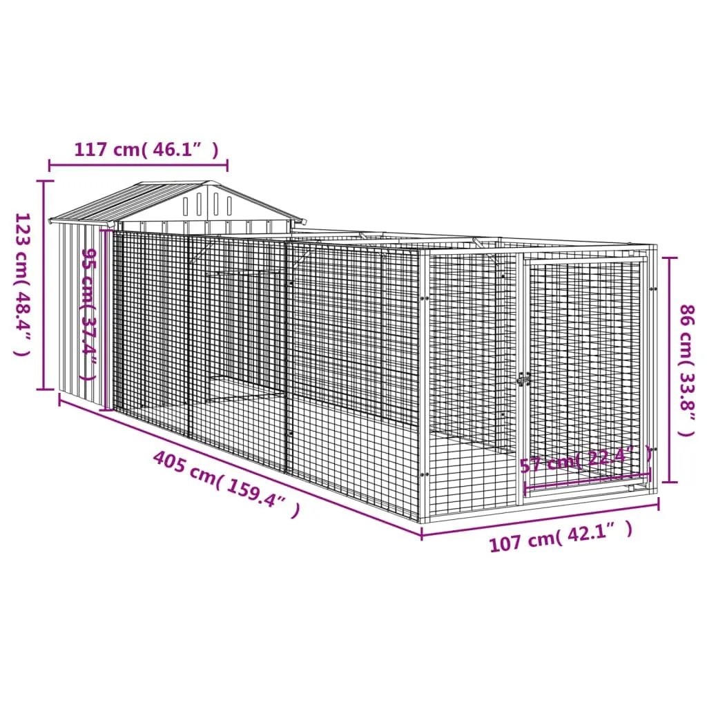 Grey Large Dog House with Run