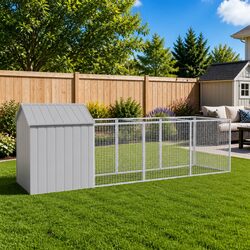 Galvanised Steel Dog House with Run: 117 x 81 x 123 cm