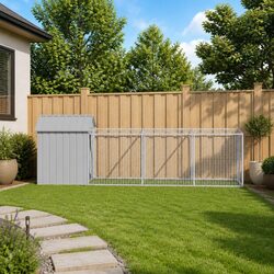 Dog House with Run: 117 x 1017 x 123 cm, Galvanised Steel