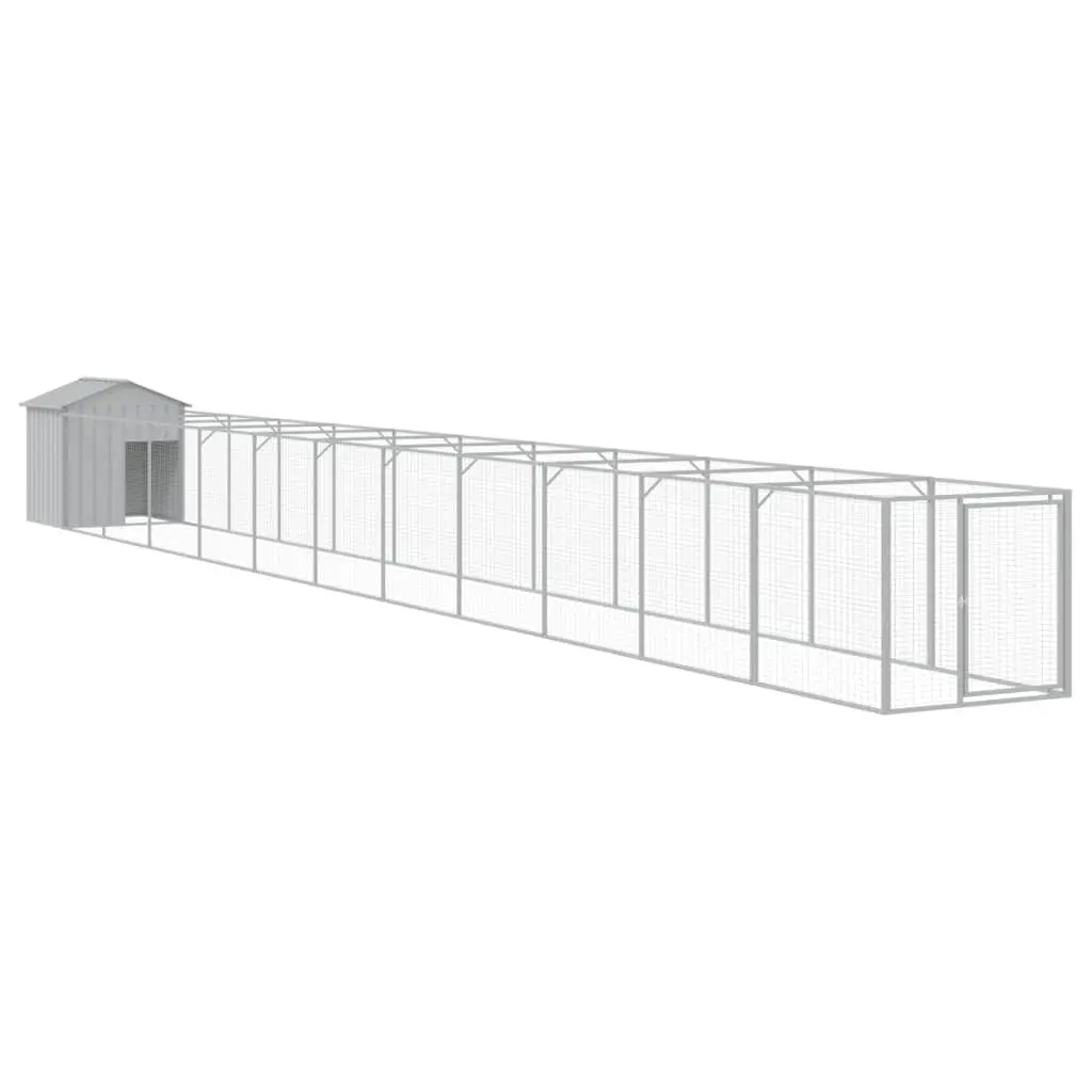 Dog House with Run Mesh Design Galvanised Steel Outdoor Pet Kennel Shelter Grey
