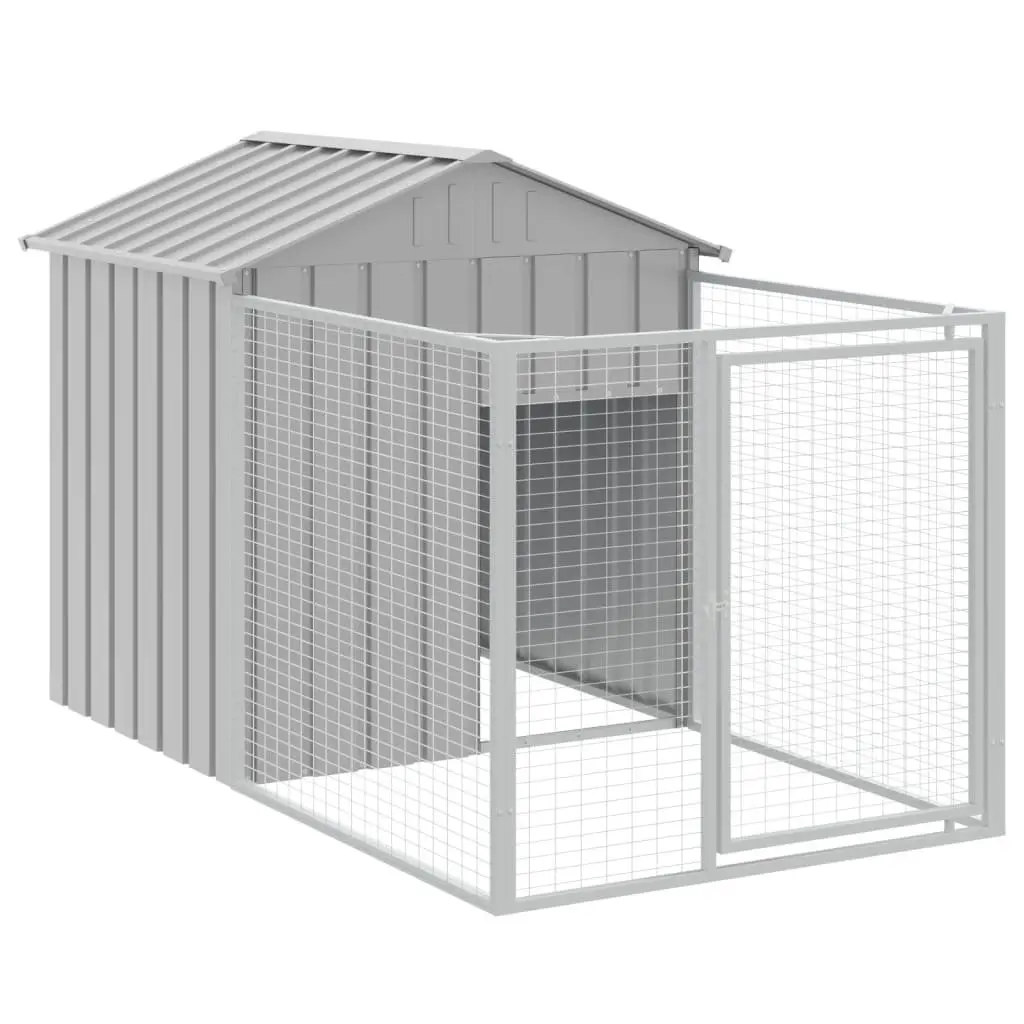 Dog House with Run Mesh Design Galvanised Steel Outdoor Pet Kennel Shelter Grey