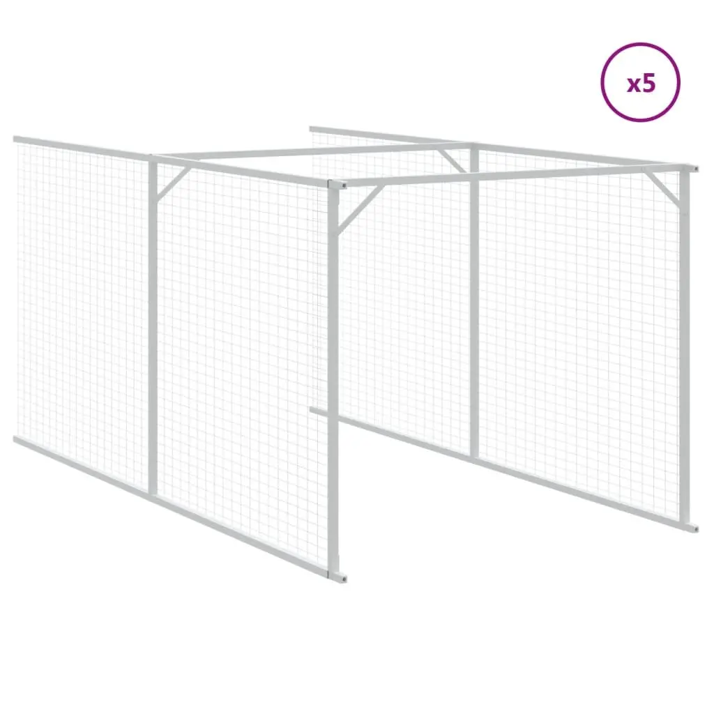 Dog House with Run Mesh Design Galvanised Steel Outdoor Pet Kennel Shelter Grey