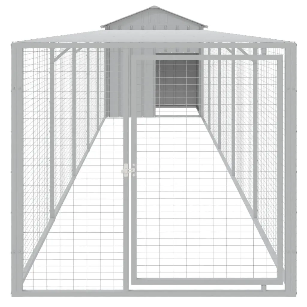 Chicken Cage with Run 117x609x123 cm Grey Galvanised Steel Coop Hen House Pen