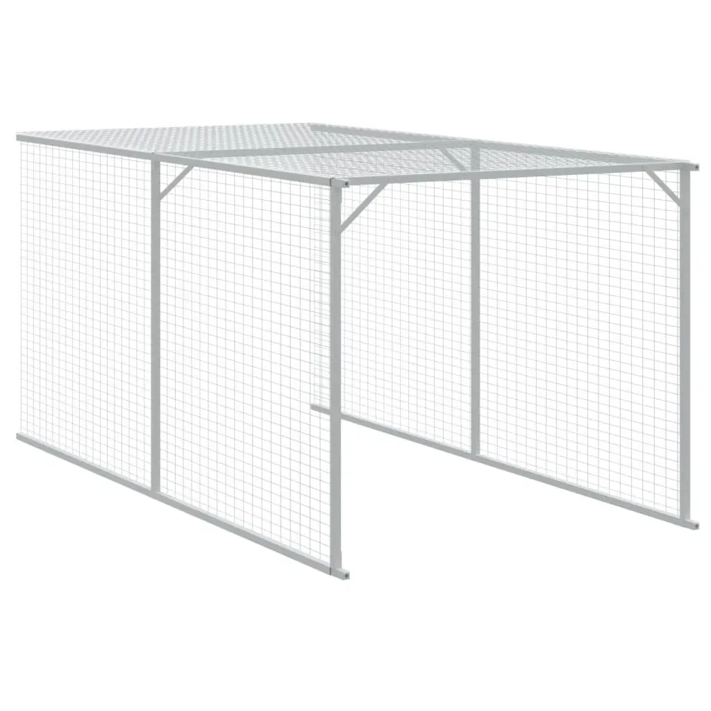 Chicken Cage with Run 117x609x123 cm Grey Galvanised Steel Coop Hen House Pen