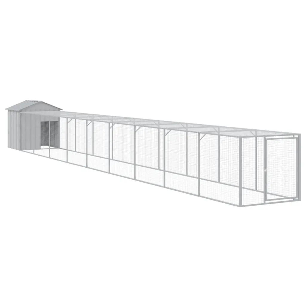 Chicken Cage with Run for Chickens Grey 117x1017x123 cm Galvanised Steel Coop Hen House