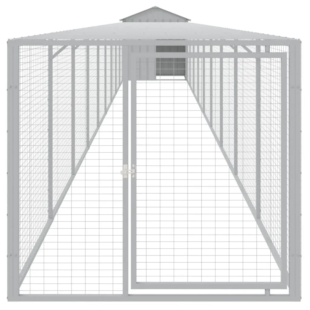 Chicken Cage with Run for Chickens Grey 117x1017x123 cm Galvanised Steel Coop Hen House
