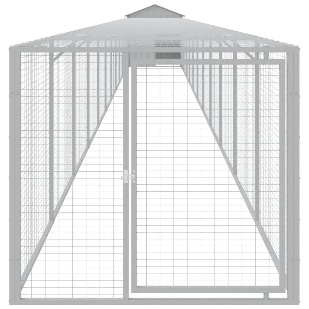 Chicken Cage with Run for Small Animals Light Grey Galvanised Steel