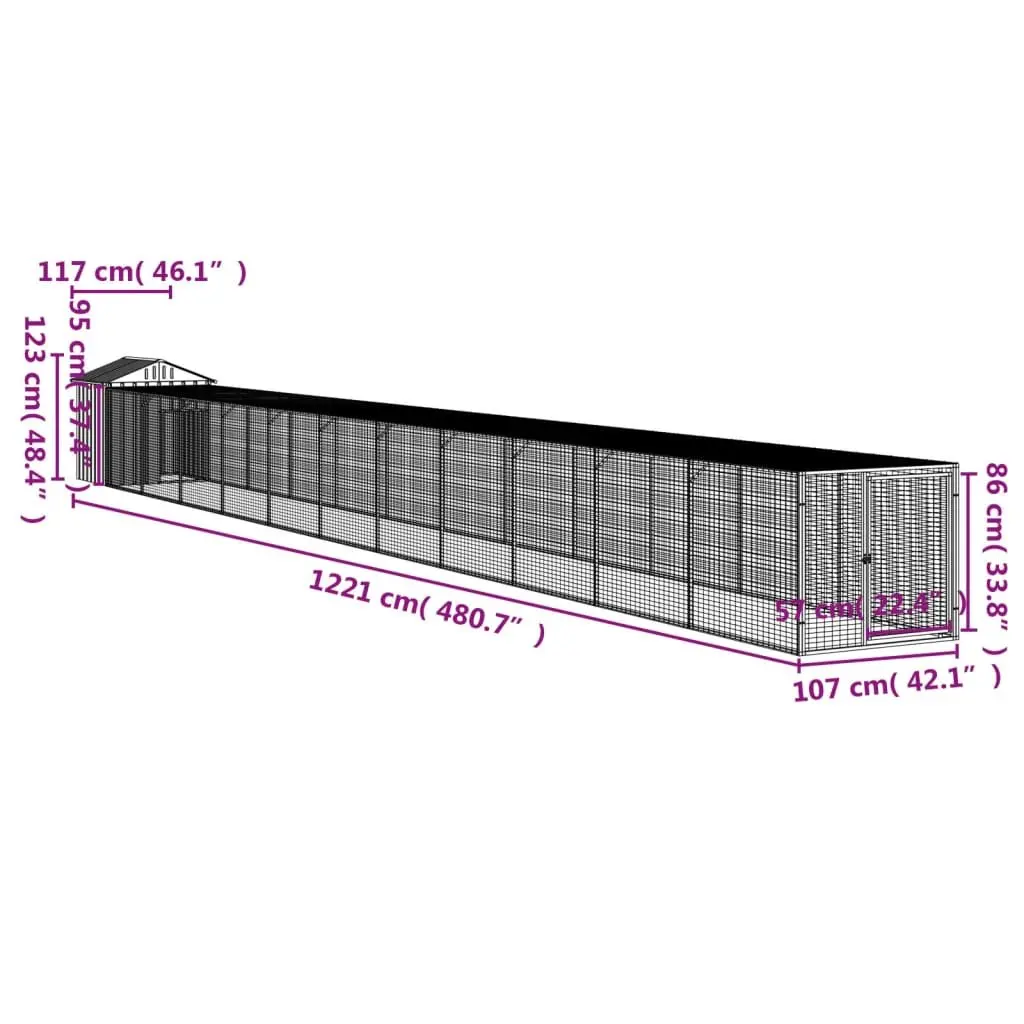 Chicken Cage with Run for Small Animals Light Grey Galvanised Steel